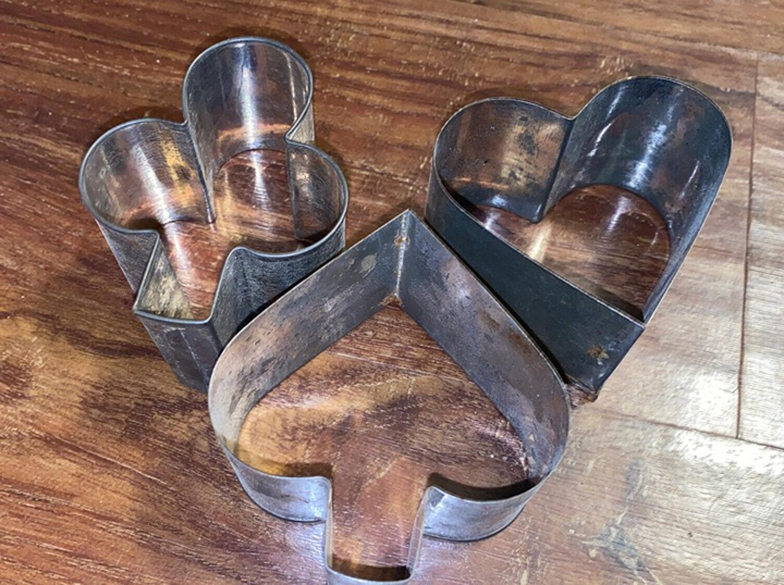 Lot of Vintage Metal Tin Cookie Cutters Spades Clubs Hearts