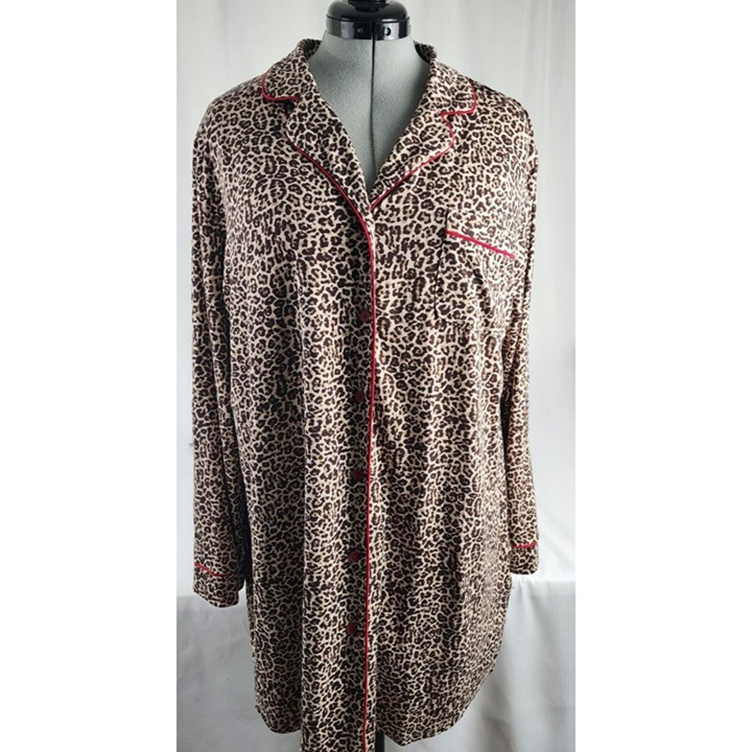 Charter Club | Cheetah Collared Sleep Shirt XL