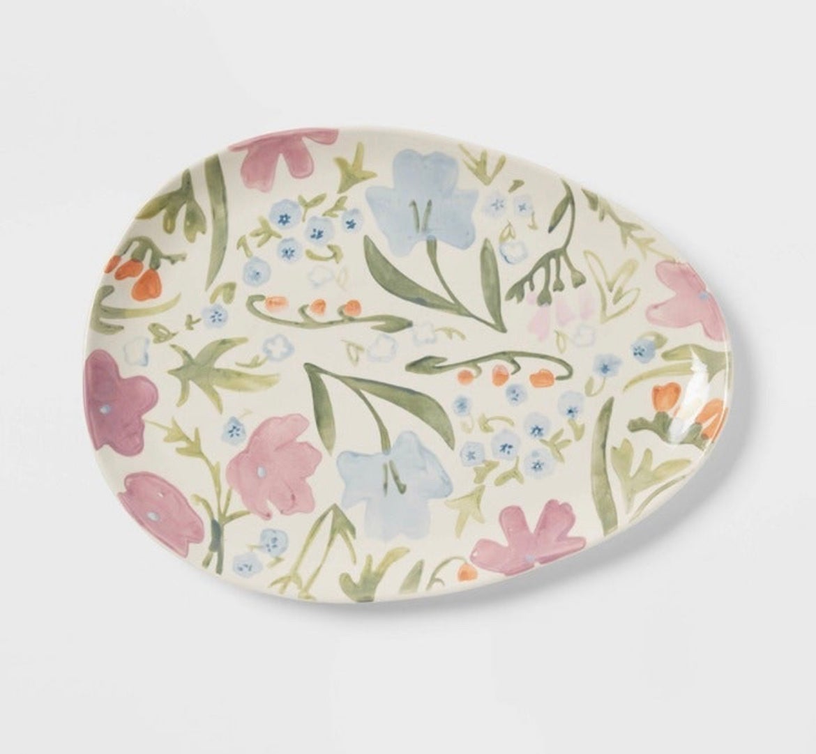 Stoneware Floral Egg Shaped Serving Platter by Threshold