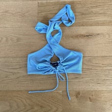 White Fox Boutique Runway Ready Halter Neck Open Back Top in Blue