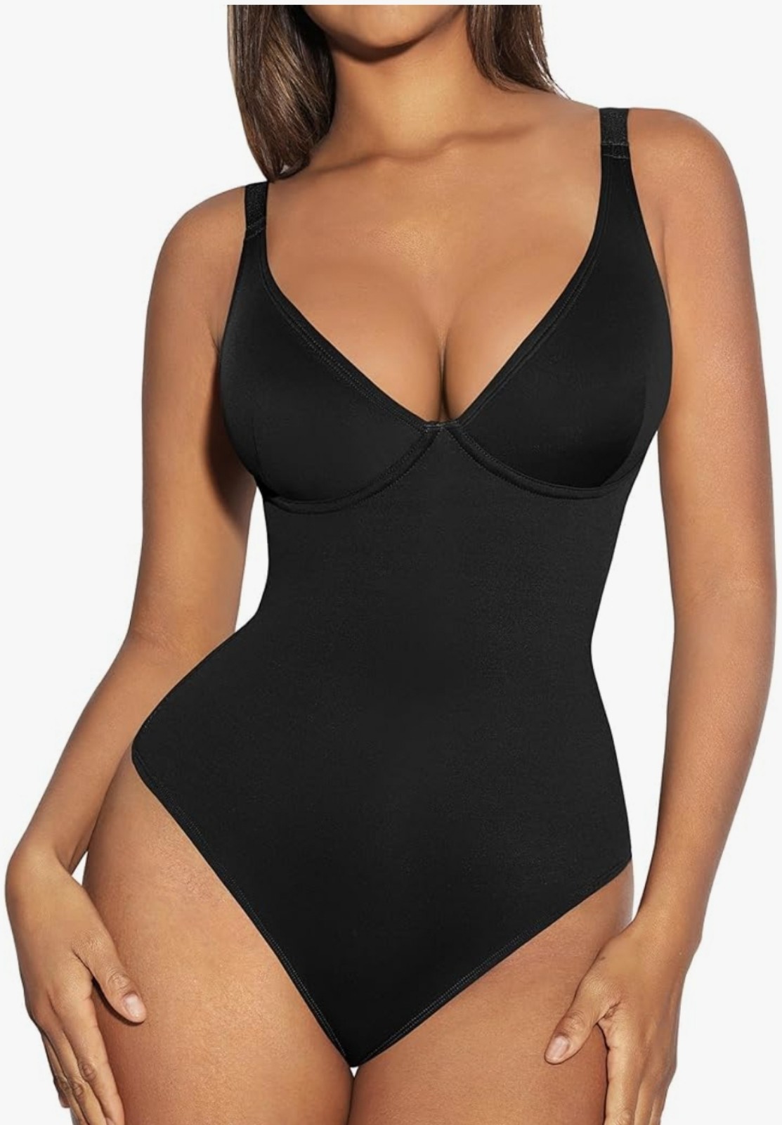 FeelinGirl Shapewear Tummy Control Body Suits Deep V Neck Thong Bodysuit