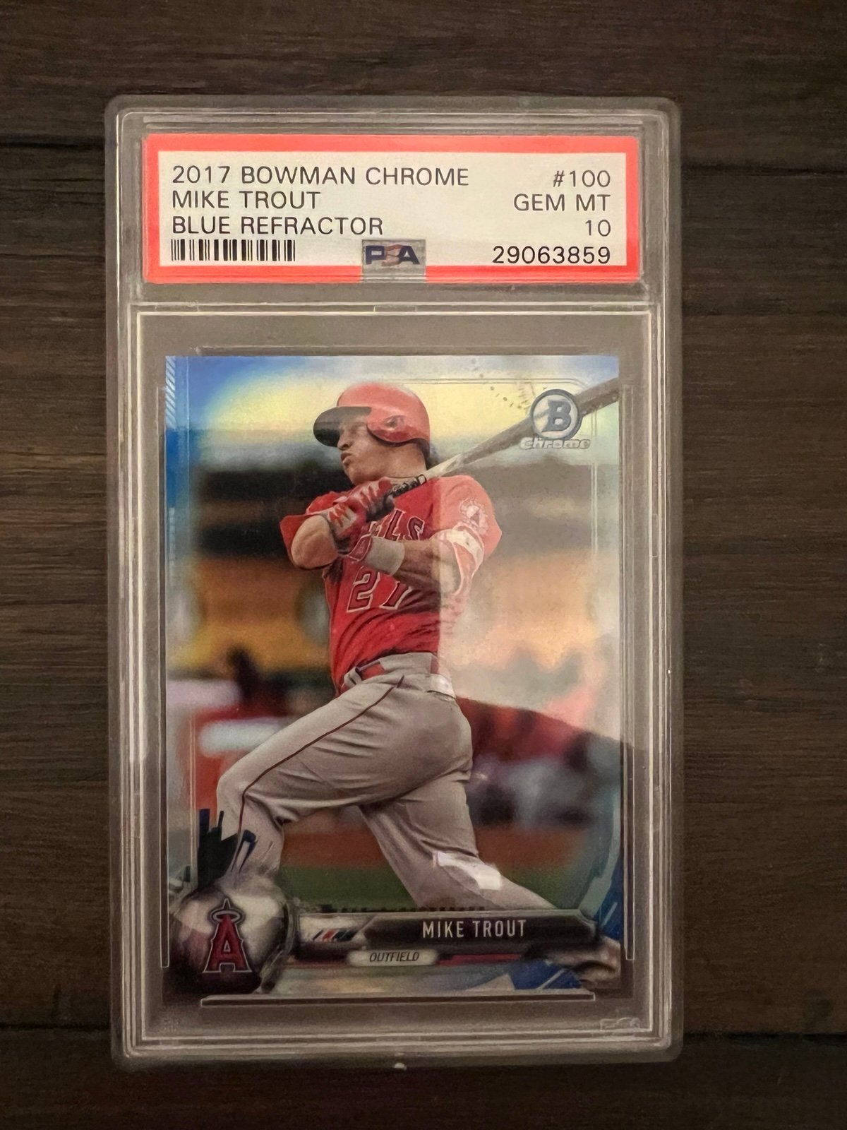 2017 Bowman Chrome Blue Refractor /150 Mike Trout #100 MVP LA Angels PSA 10