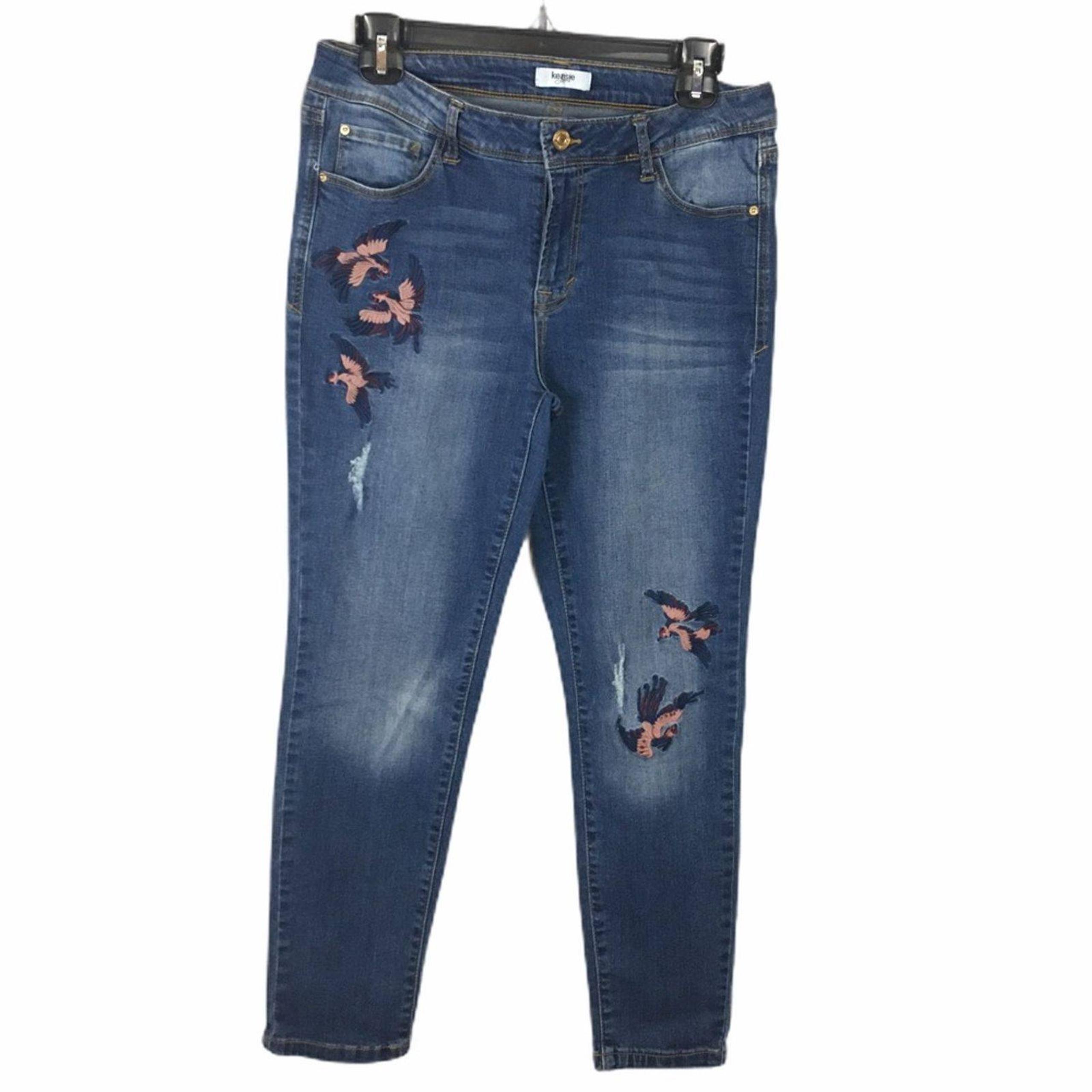 Kenzie bird embroidered crop jeans 10