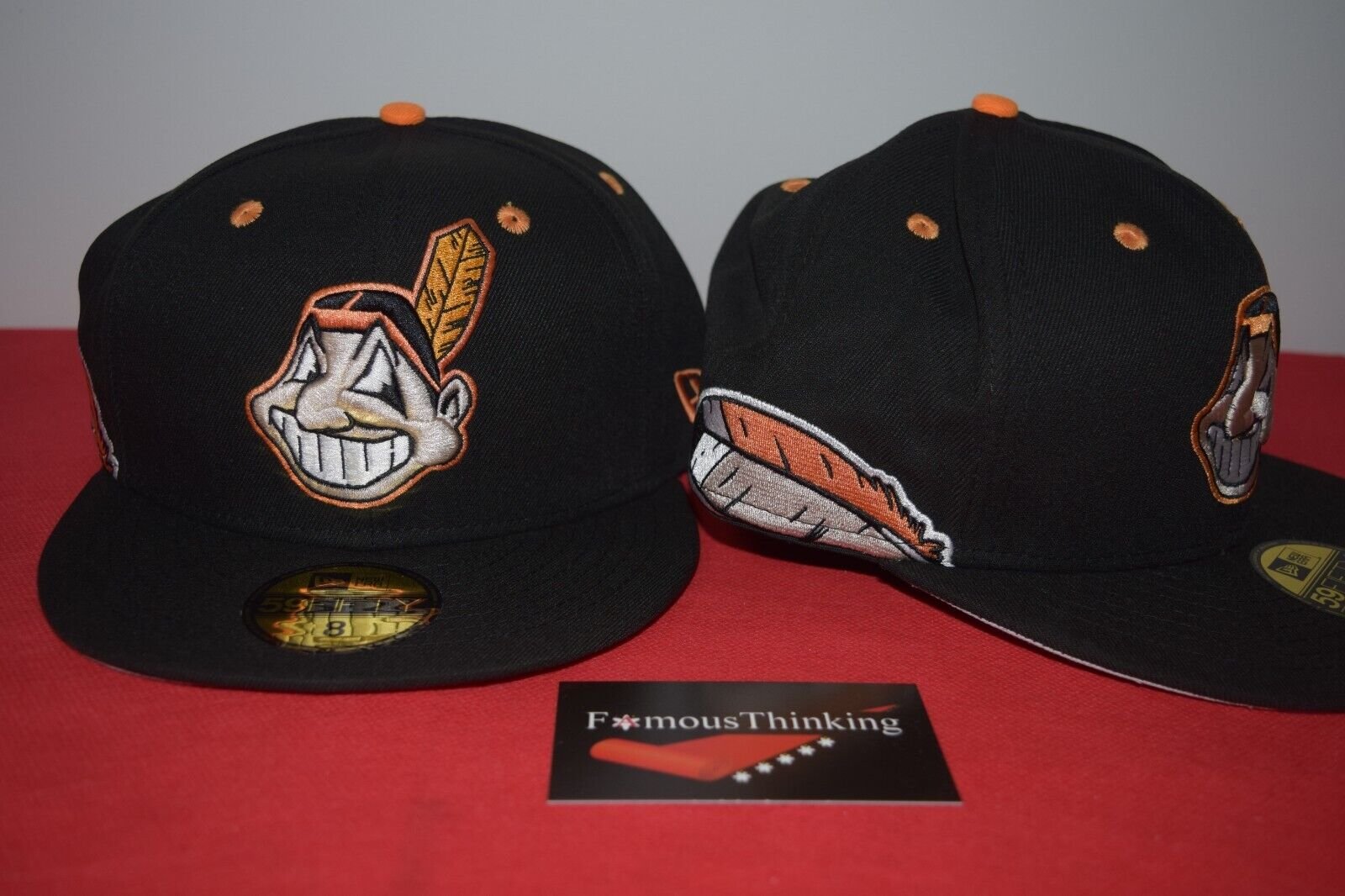 MLB New Era Cleveland Indians Chief Wahoo RARE STYLE Feather Fitted 59Fifty