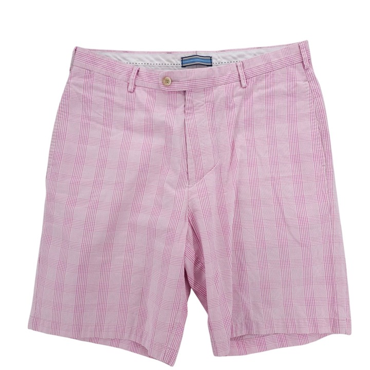 PETER MILLAR Baltusrol Pima Cotton Shorts Pink White Checkered Plaid Size 35