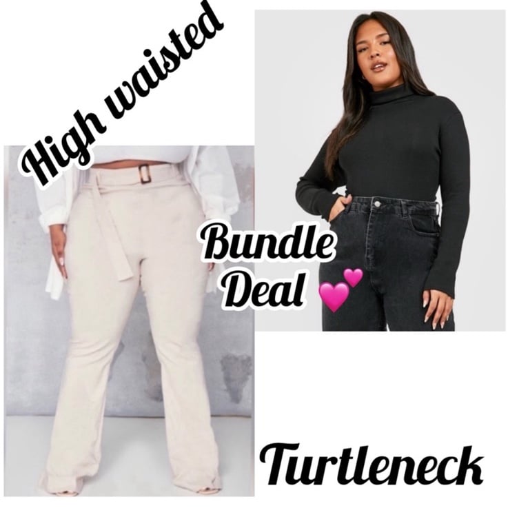 Prettylittlething Highwaisted KHAKHIS & Boohoo Black Ribbed Bodysuit