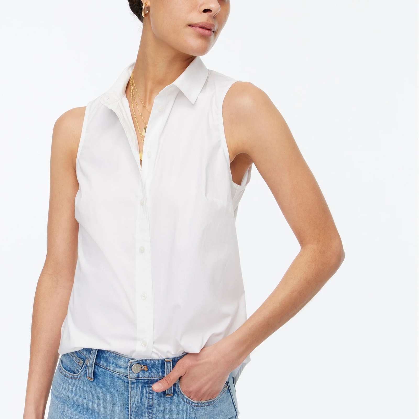 NWT J.Crew Factory Sleeveless Cotton Poplin Shirt In Signature Fit White Small
