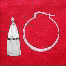 Sterling Silver RH-Plated Textured and Tapered MED Round Hoop Earrings