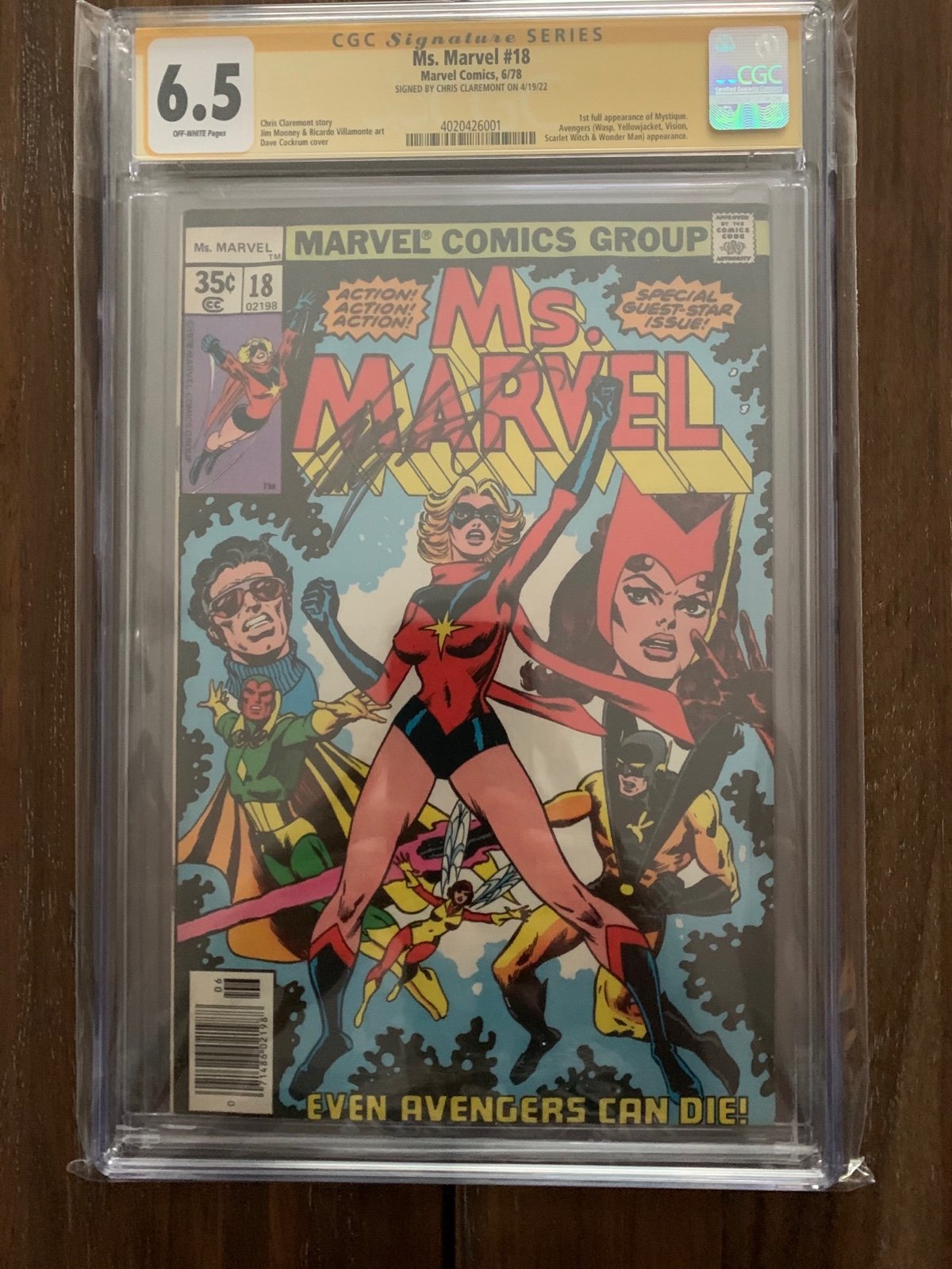 MS MARVEL #18 CGC SS CHRIS CLAREMONT 6.5, 1ST APPEARANCE OF MYSTIQUE X-MEN
