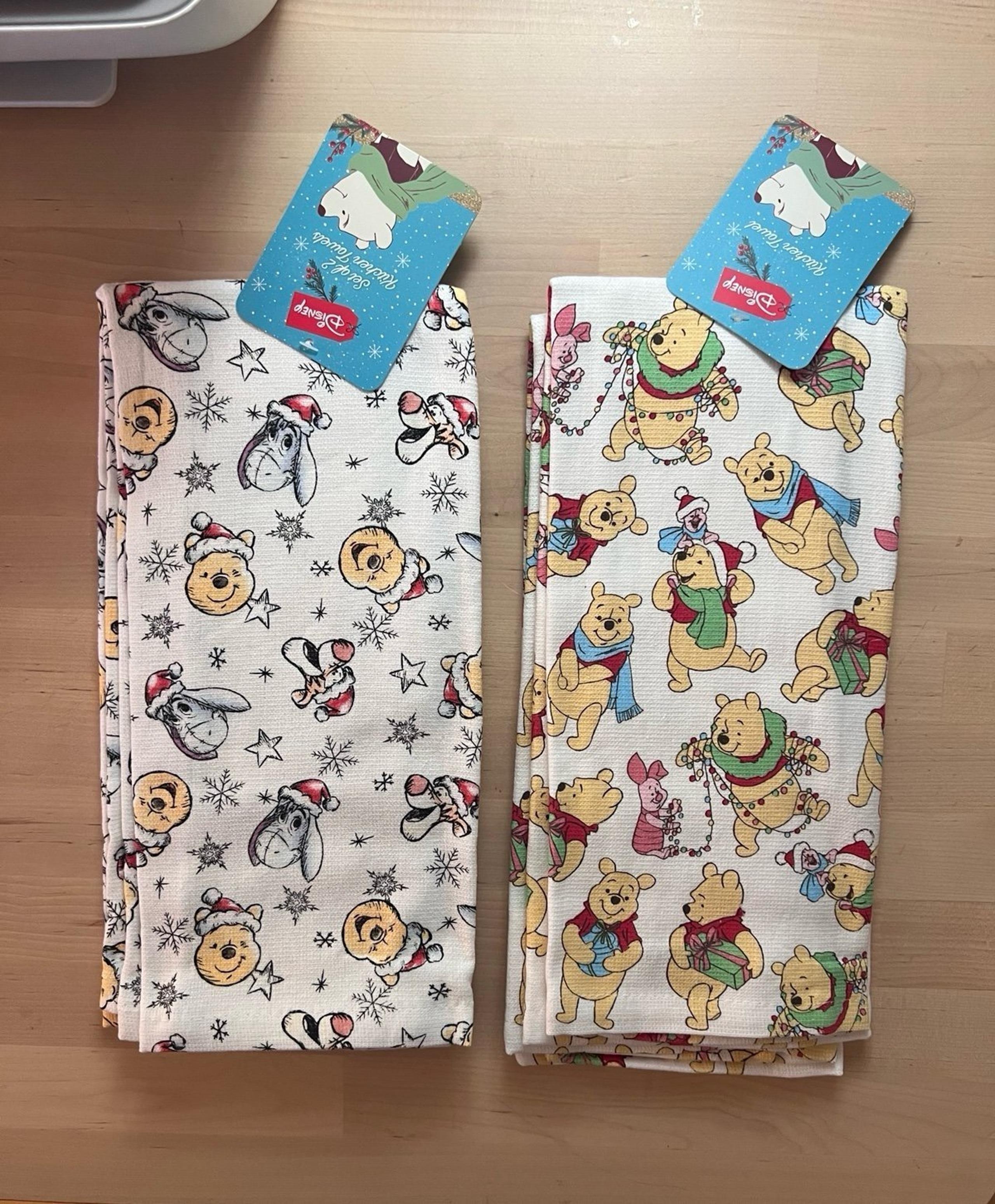 2 sets of Disney Winnie the Pooh Christmas kitchen towels