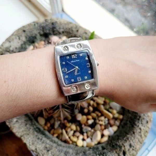 Vintage Alberto Fiero Quartz Silver & Blue Cuff Watch