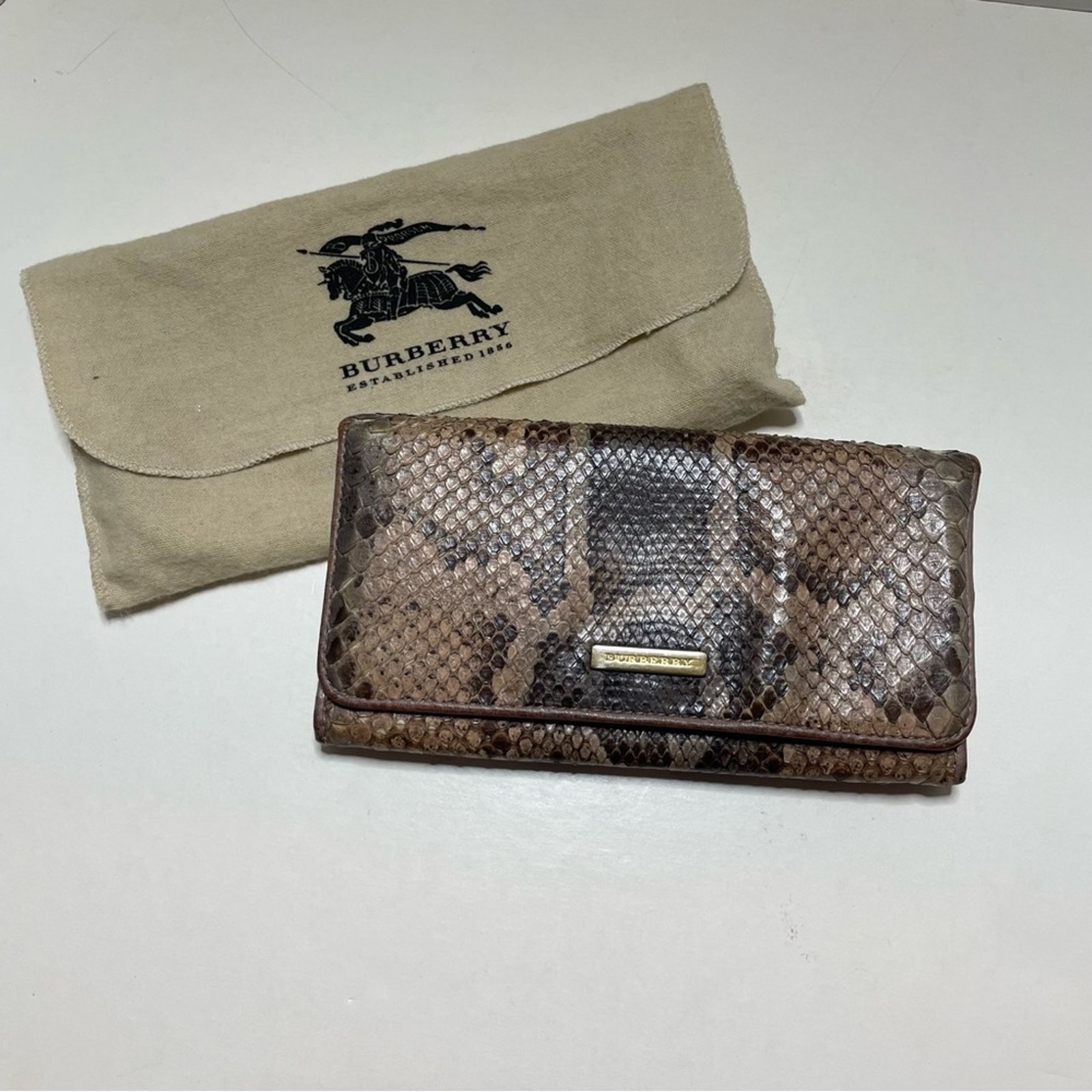 Authentic Burberry Vintage Python Snakeskin Flap Wallet Brown Tan Black