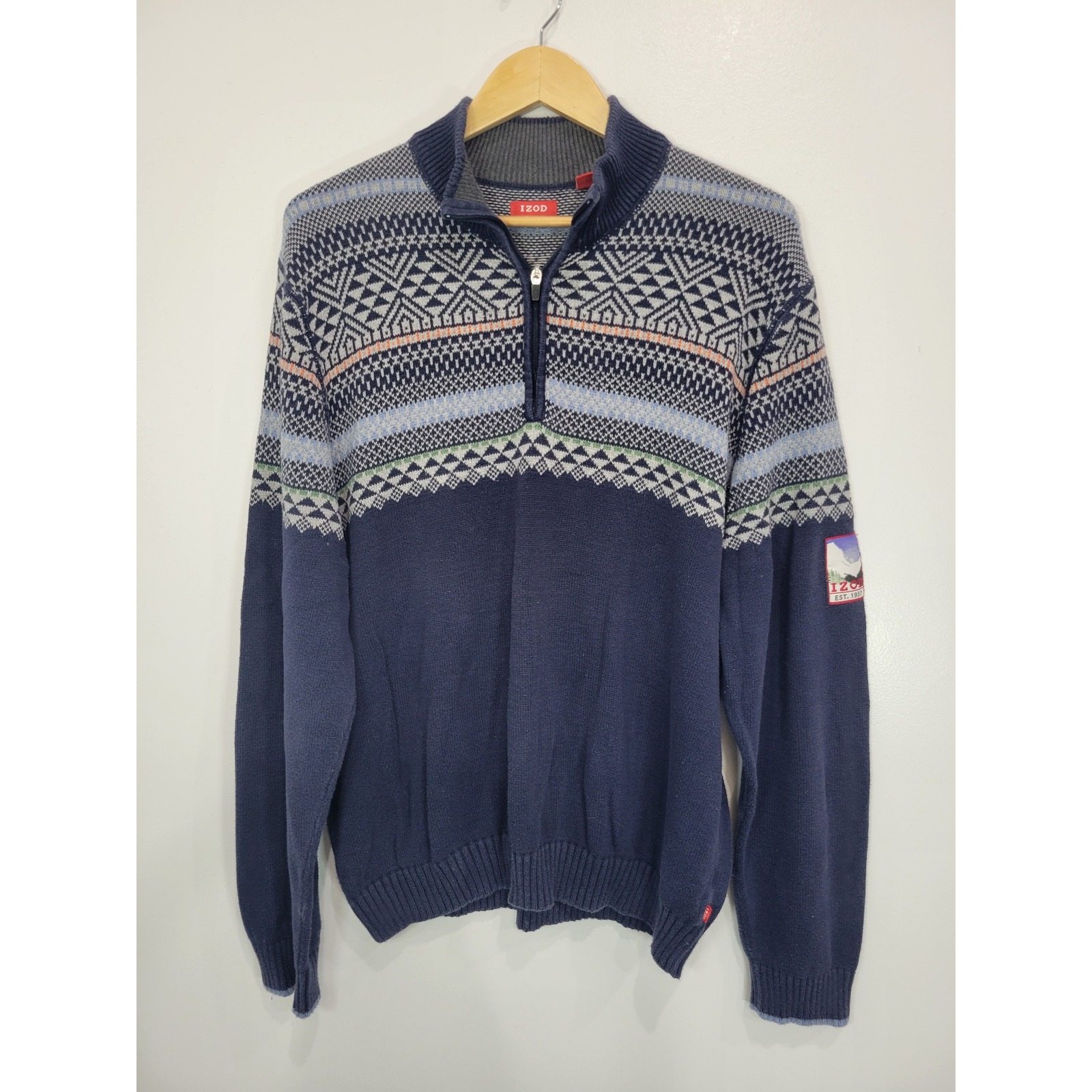 IZOD XXL Quarter Zip Pullover Sweater Nordic Geometric 100% Cotton