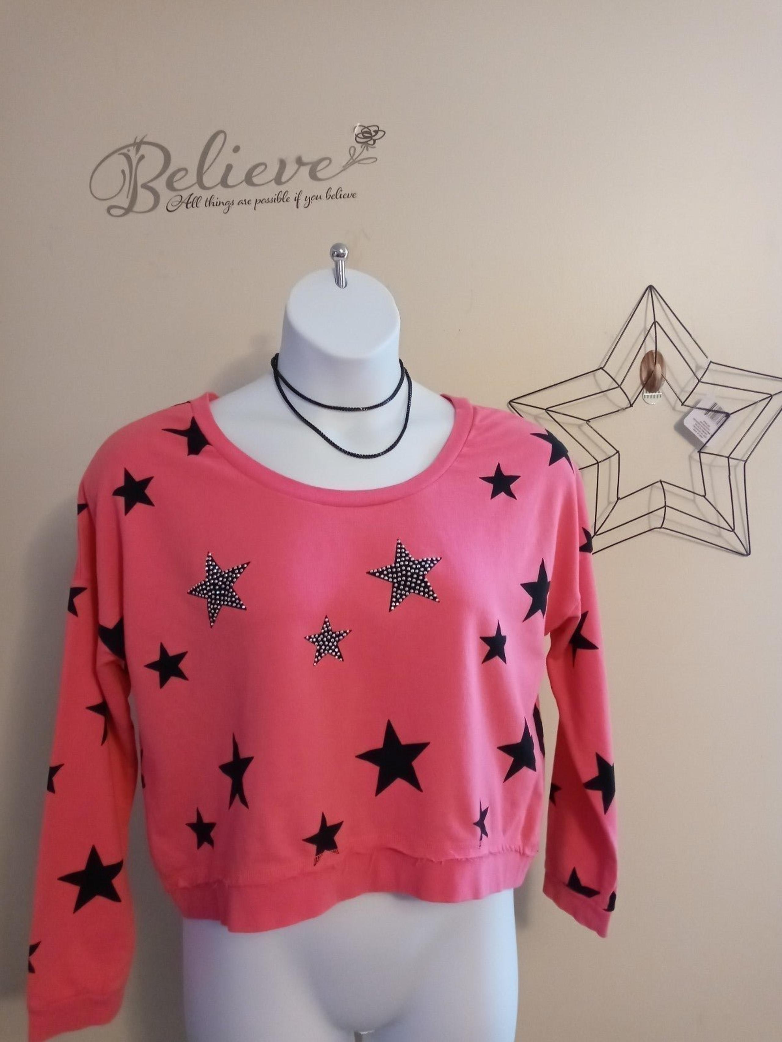 2XL Size 19 HOT PINK & BLACK STUDED STAR LIGHTWEIGHT CROP TOP ❤️❤️❤️❤️❤️❤️