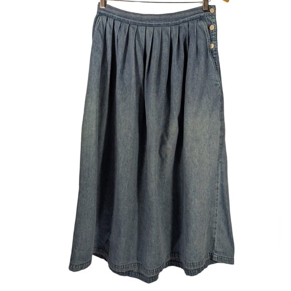 Vintage Eddie Bauer Women’s Cotton Denim Maxi A-Line Cottagecore Full Skirt 10