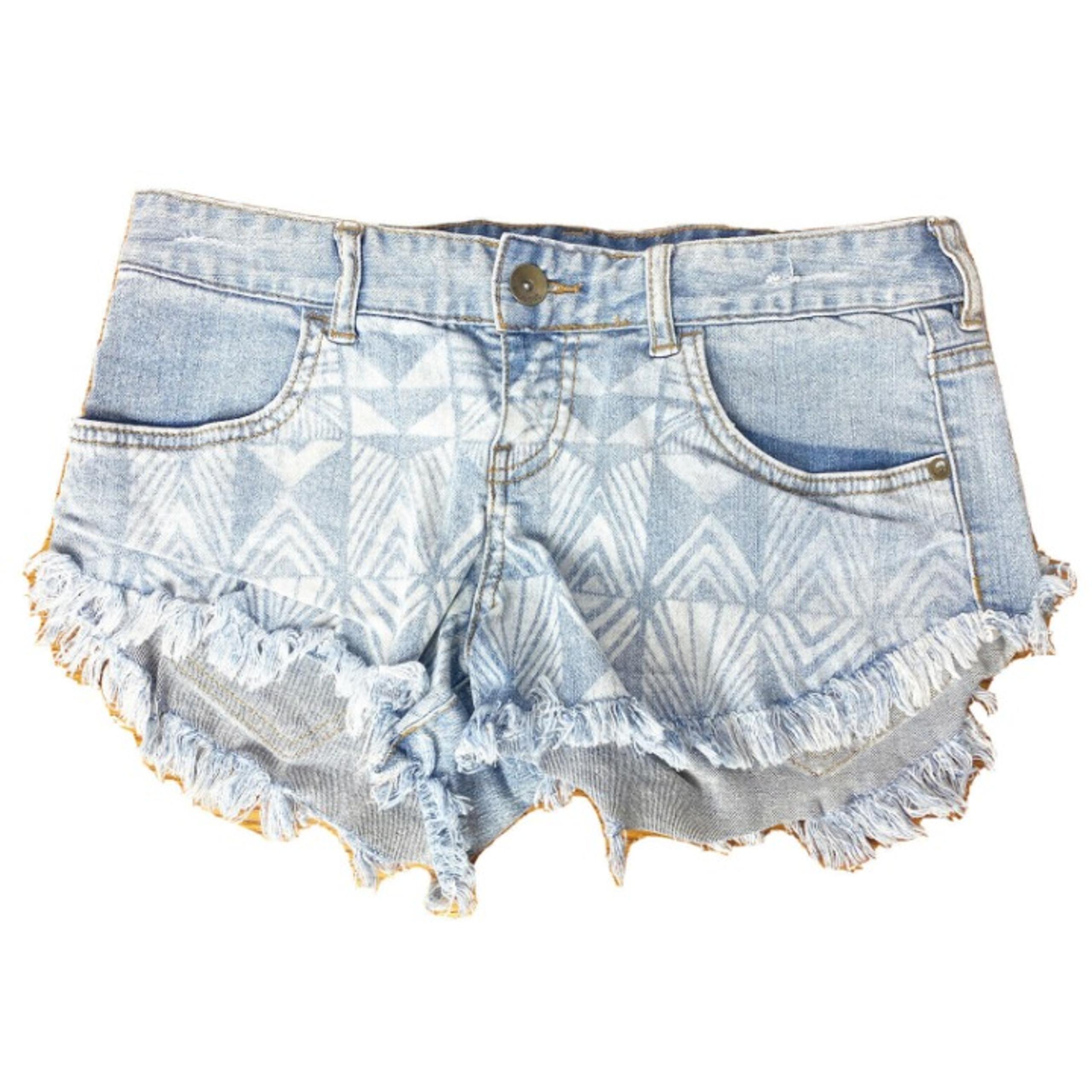 Billabong Sz 27 Denim Jean Cutoff Shorts Laneway Aztec Tribal Distressed Fringe
