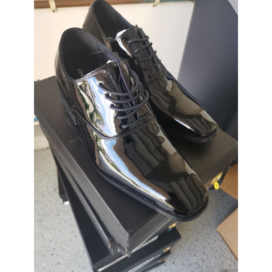US7 CHAMARIPA Elevator Shoes For Men Black Oxford Dress Shoes Patent Leather 7cm