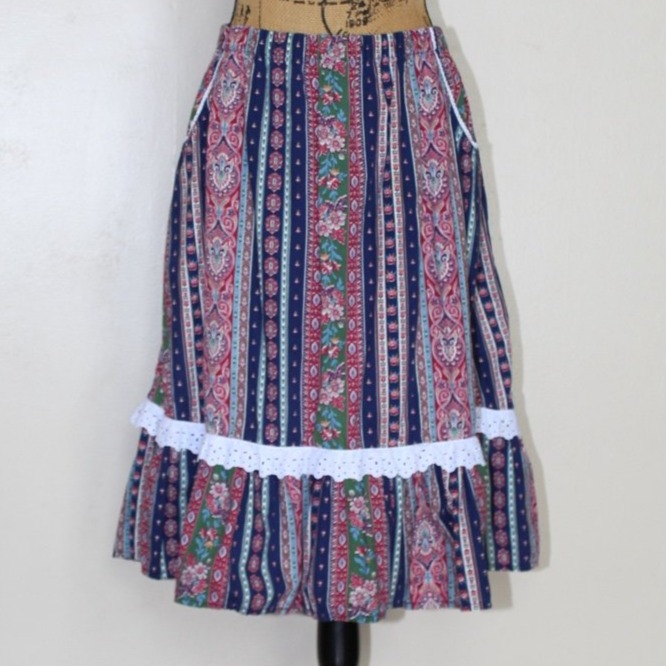 Vintage 1970s Handmade Cotton Gunne Sax Style Prairie Midi Skirt Women’s S
