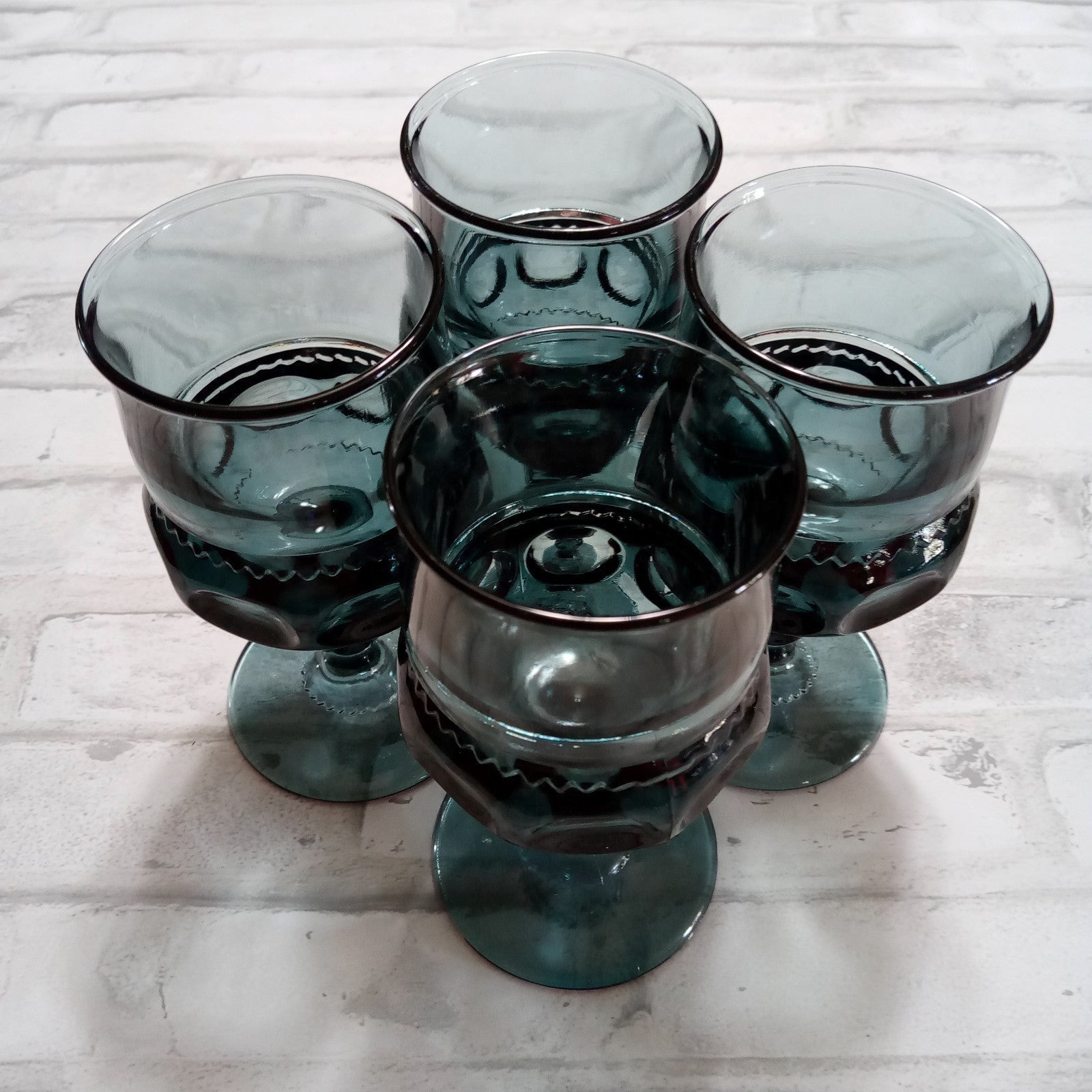 Indiana Glass Co. Kings Crown Thumbprint Goblets, Smoke, Set of 4, Vintage