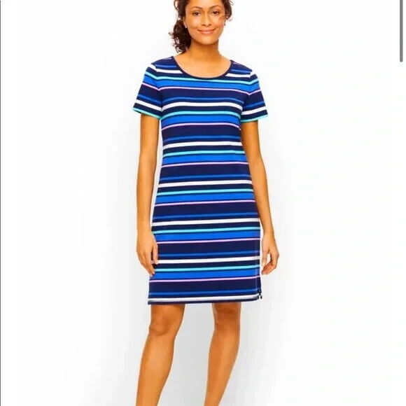 Liz Claiborne Women's Navy Blue Striped Short Sleeve Dress Stretch Size XL NWT