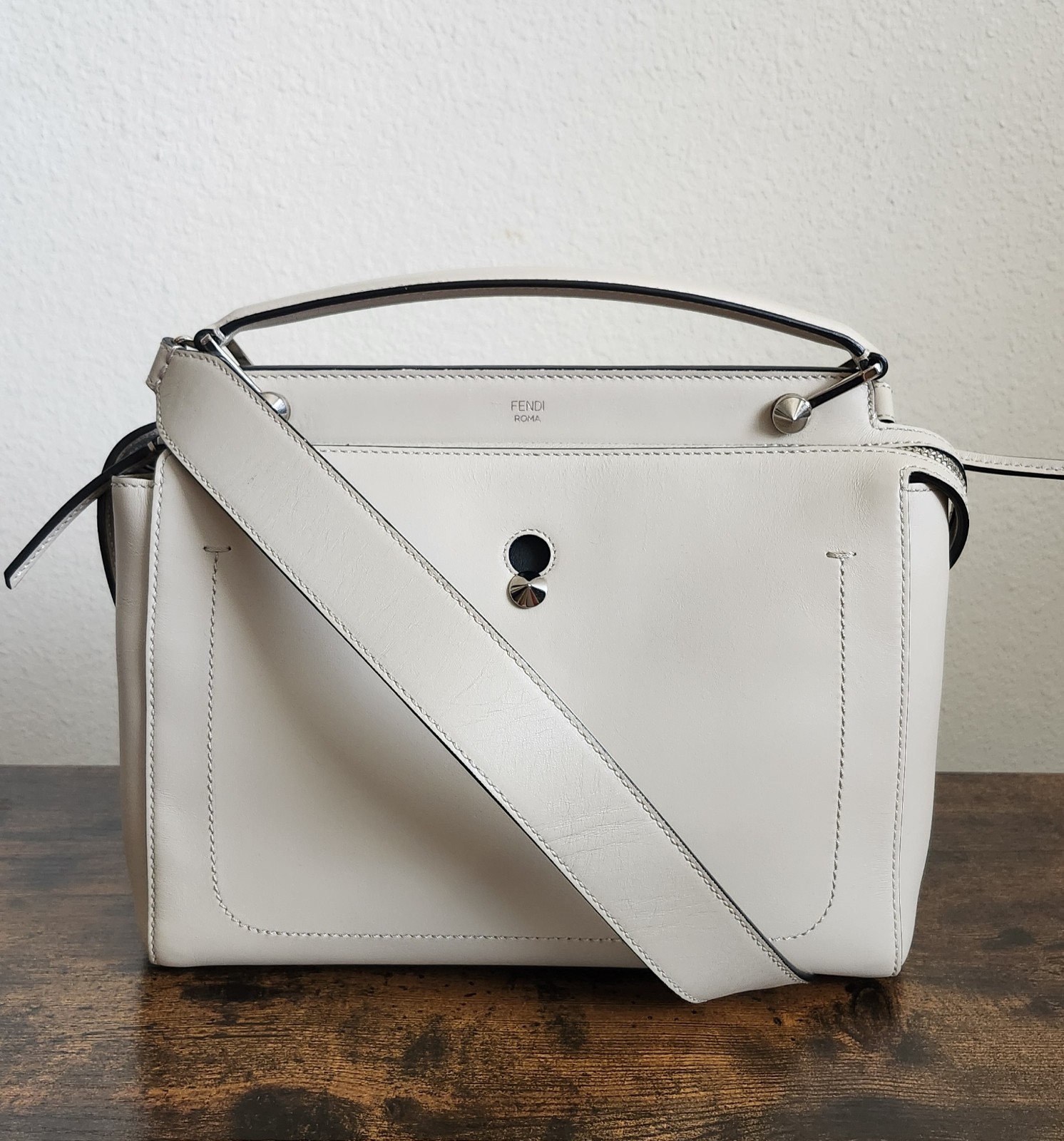 Fendi Cream Leather Dotcom Shoulder Bag Medium
