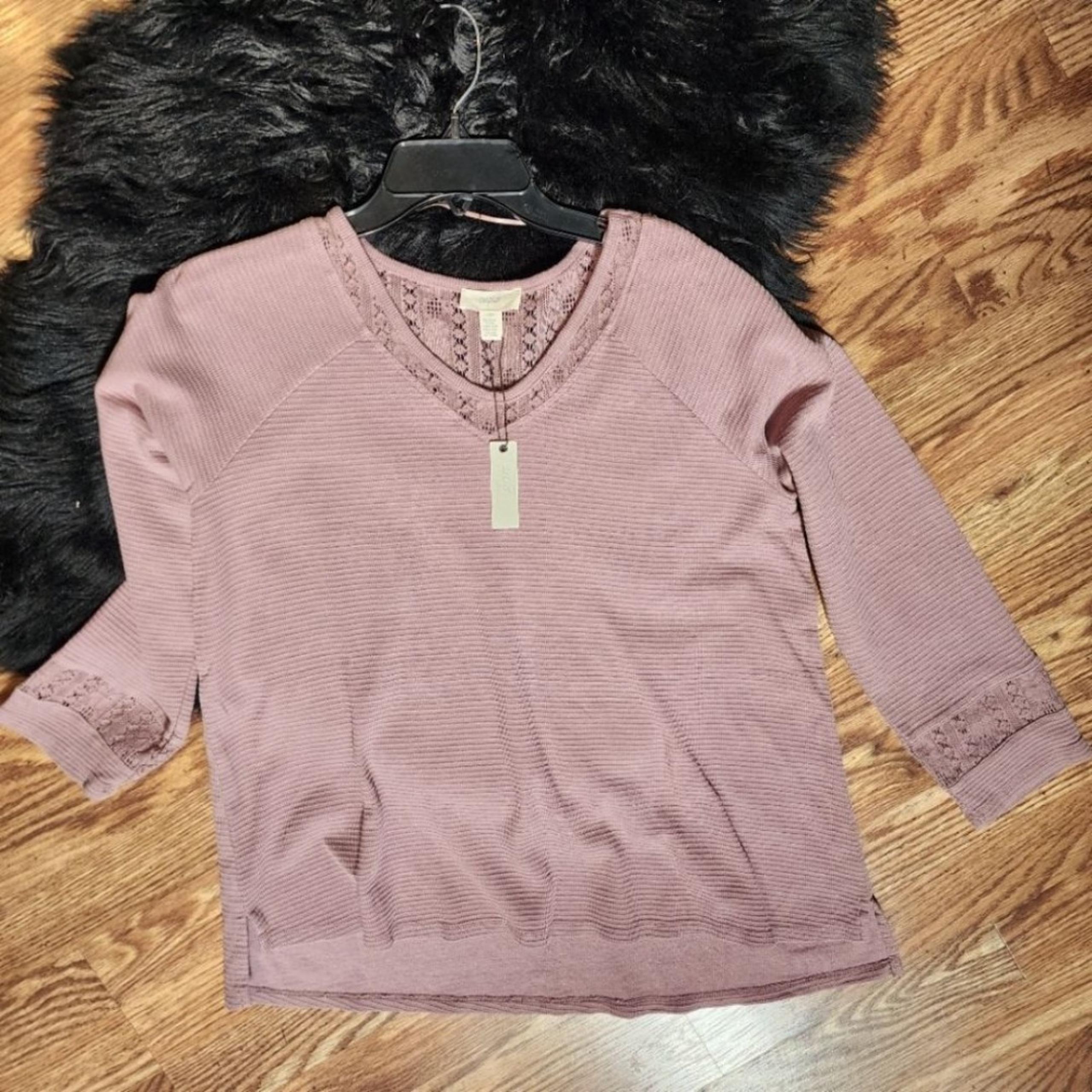 NWT Mauve Cupio Ribbed Knit Tunic Top With Lace Detail Womens Size L