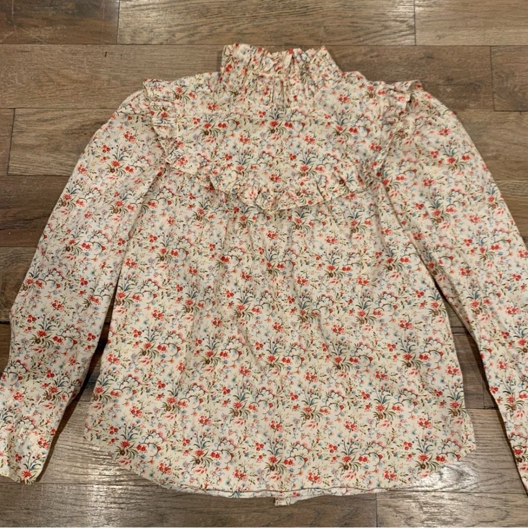 La Vie REBECCA TAYLOR Floral Ruffle Mock Neck Size XS