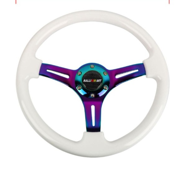 NEW 350mm 14 Universal Ralliart ABS Racing Steering Wheel White With Neo Spoke
