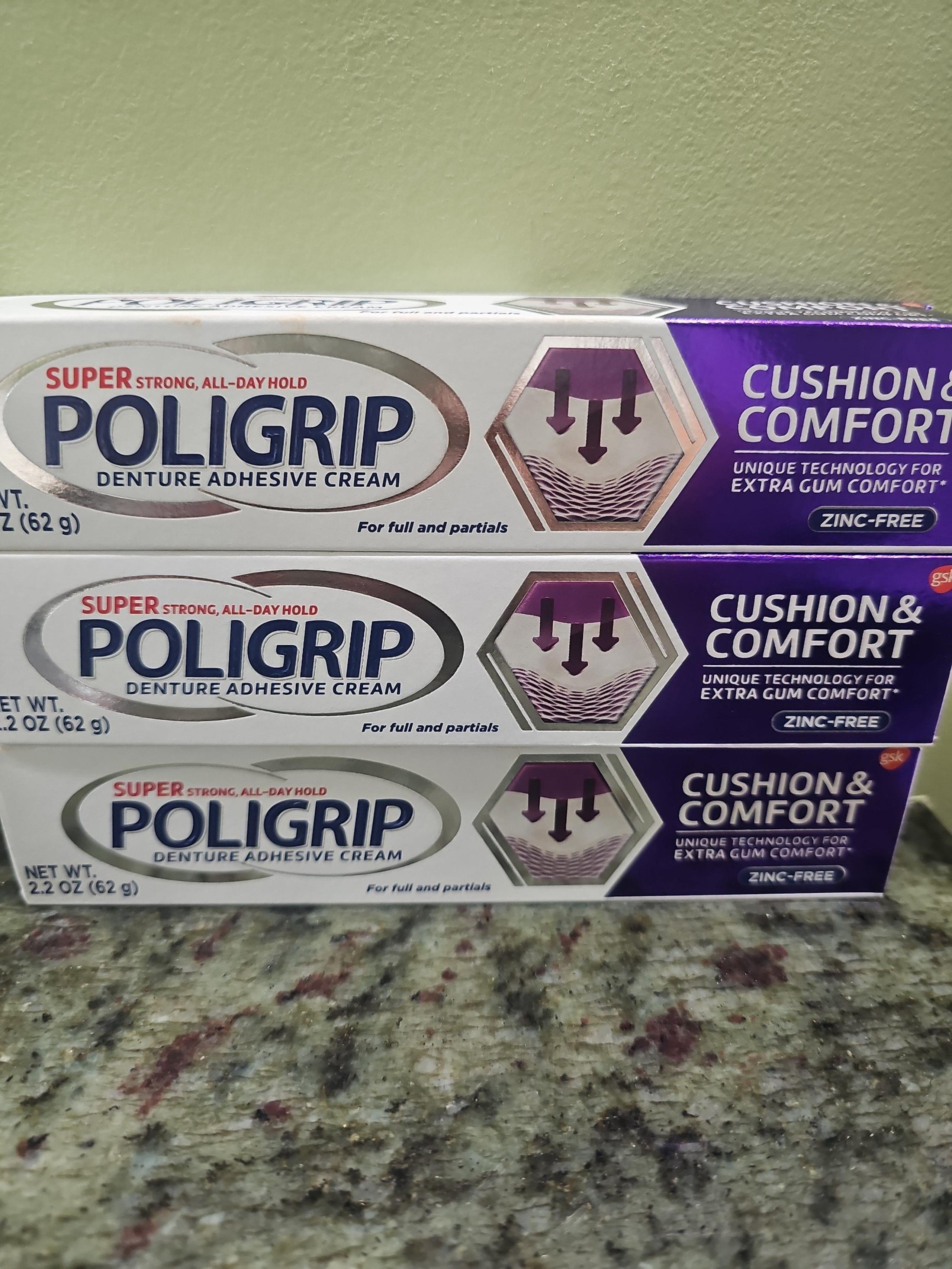 3 Poligrip Denture Adhesive Cream Cushion Comfort All Day Hold Discontinued
