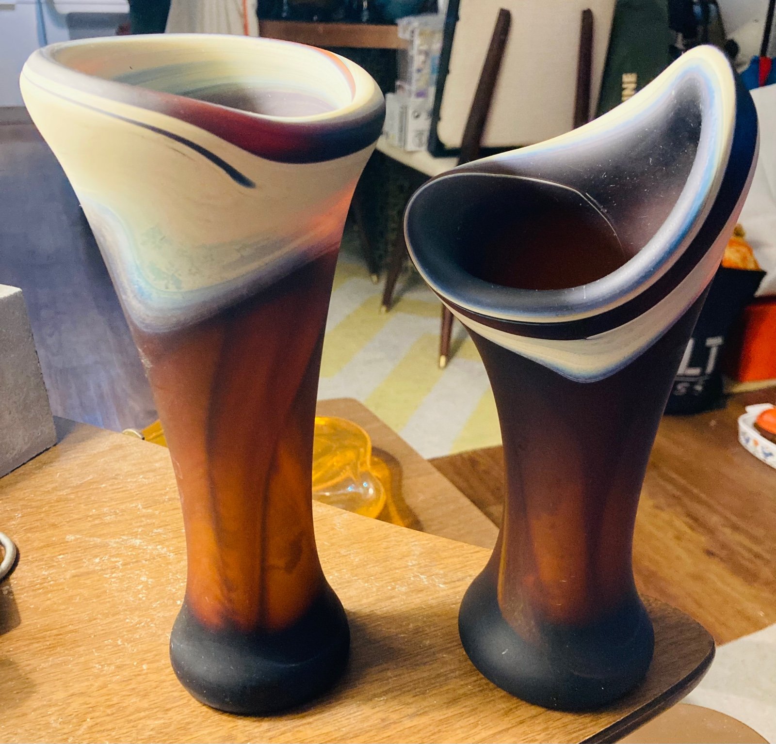 Vintage MCM Glass Marble Vase Set