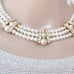 Vintage Faux Pearl Collar Necklace Wide Triple Strand Rhinestone Gold Plated