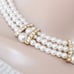 Vintage Faux Pearl Collar Necklace Wide Triple Strand Rhinestone Gold Plated
