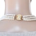 Vintage Faux Pearl Collar Necklace Wide Triple Strand Rhinestone Gold Plated