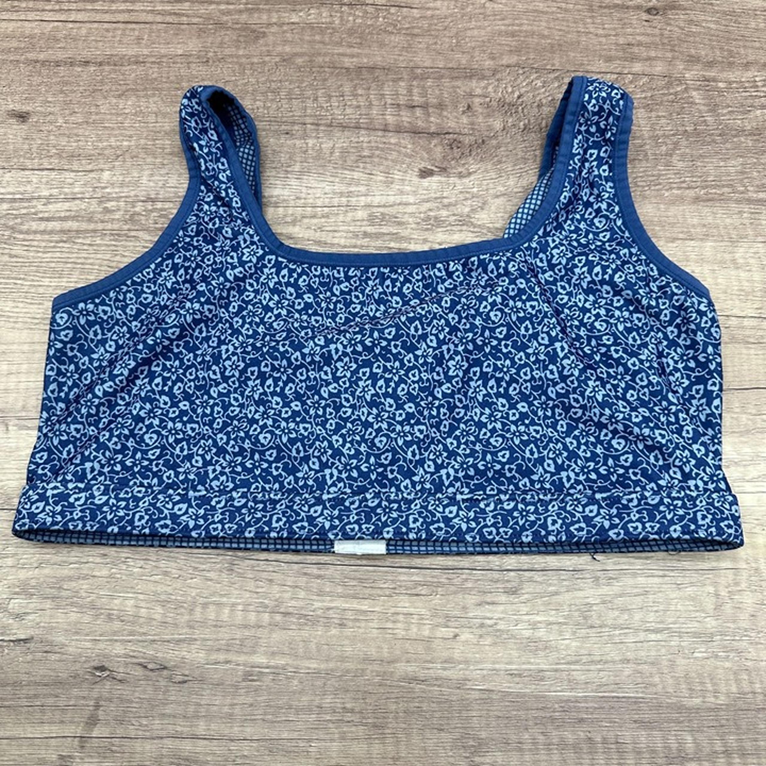 Brooks Sports Bra Womens Size XL 38C Blue Atheltic Pullover Floral Unlined