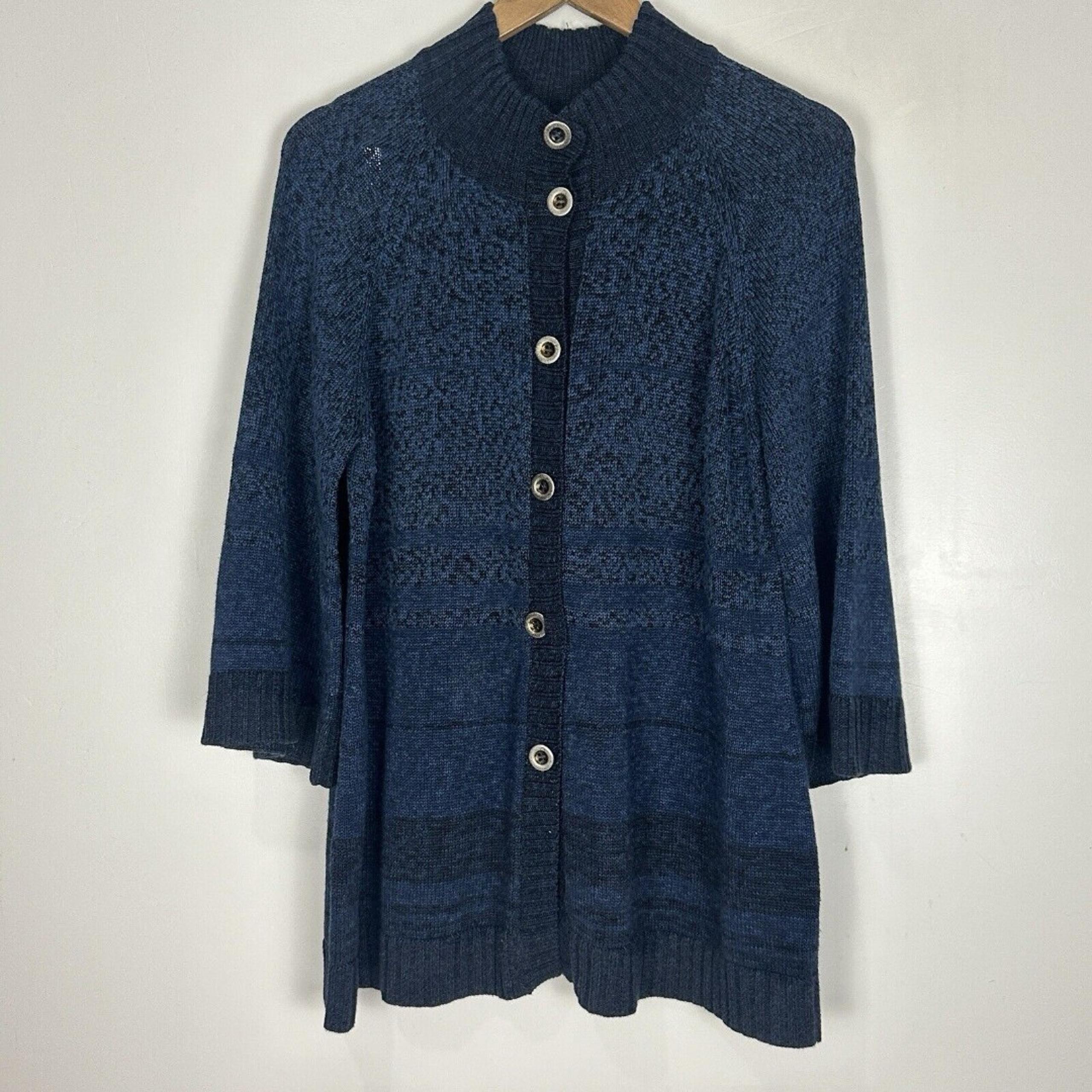 Size L Ombre Pima Cotton Button Front Cardigan Sweater Blue - Peruvian Connection