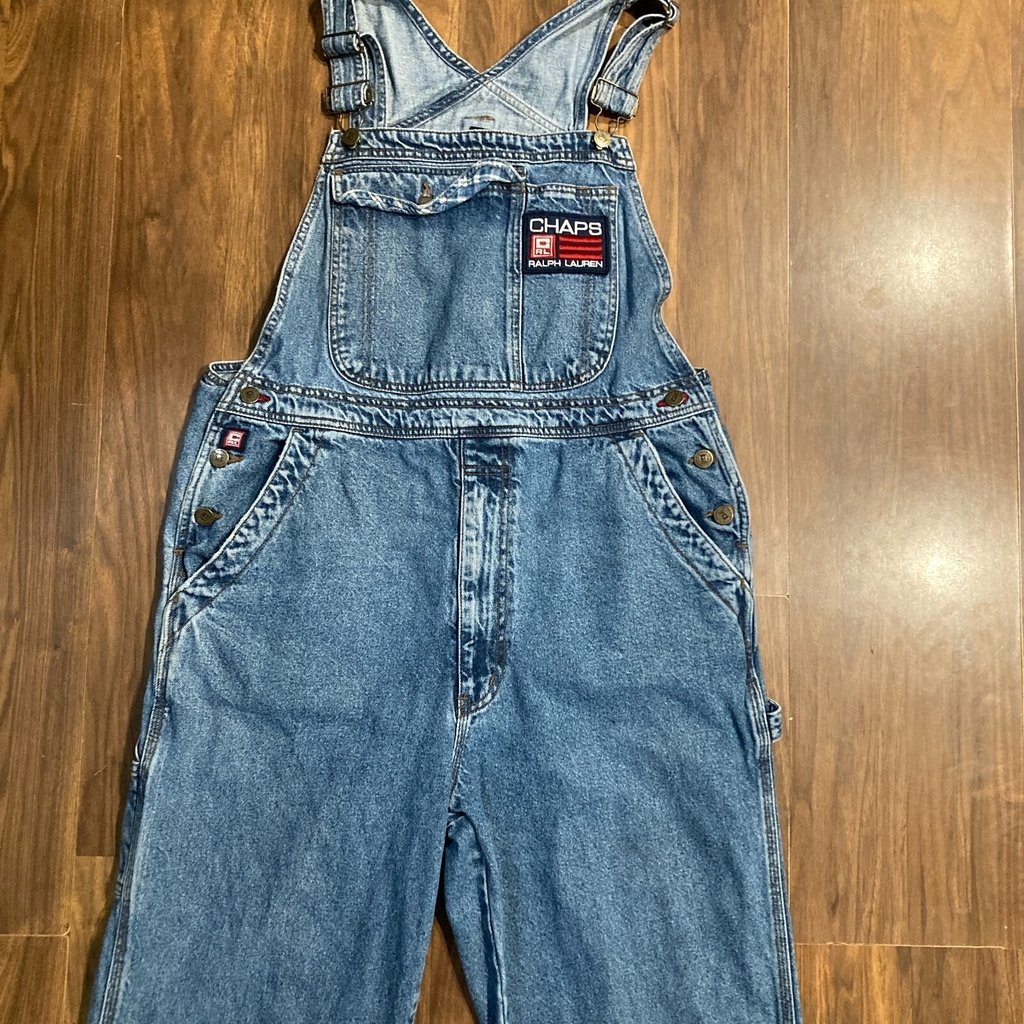 Chaps Ralph Lauren Overalls Bibs Mens Size M 90s Blue Denim Carpenter Workwear