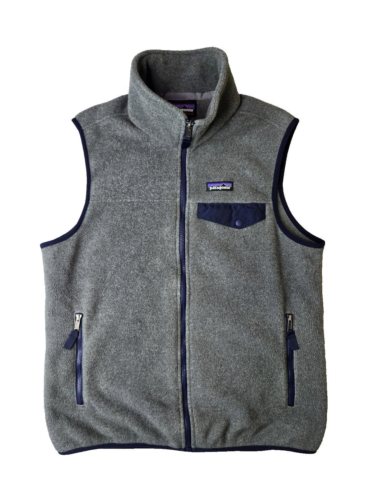 Patagonia Synchilla Gray Navy Blue Fleece Snap T Zip Vest Mens Size Small S