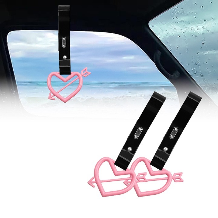 BRAND NEW 2PCS ARROW LOVE HEART PINK JDM TSURIKAWA RING Black Handle Strap Drift