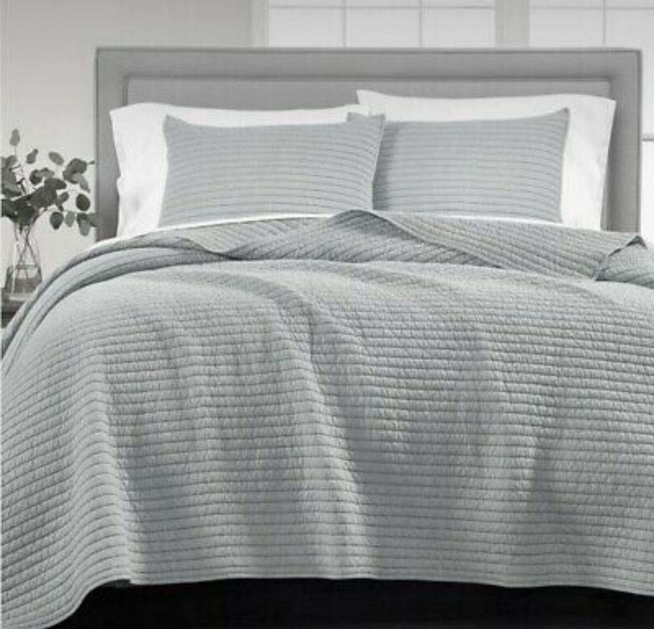 Martha Stewart Collection Washed Rice Stitch FULL / QUEEN Quilt & Shams Sage