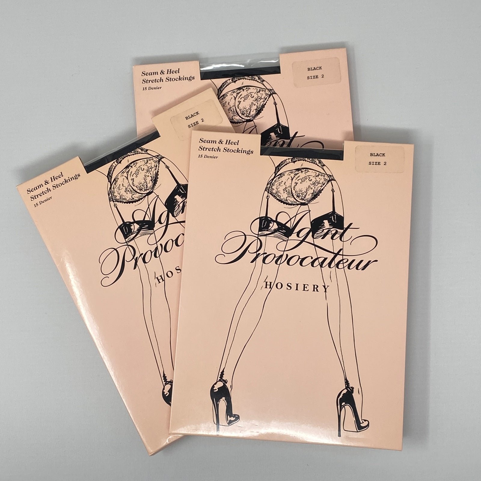 Pack of 3 Agent Provocateur Seam & Heel Stretch Black Stockings Size 2 NEW