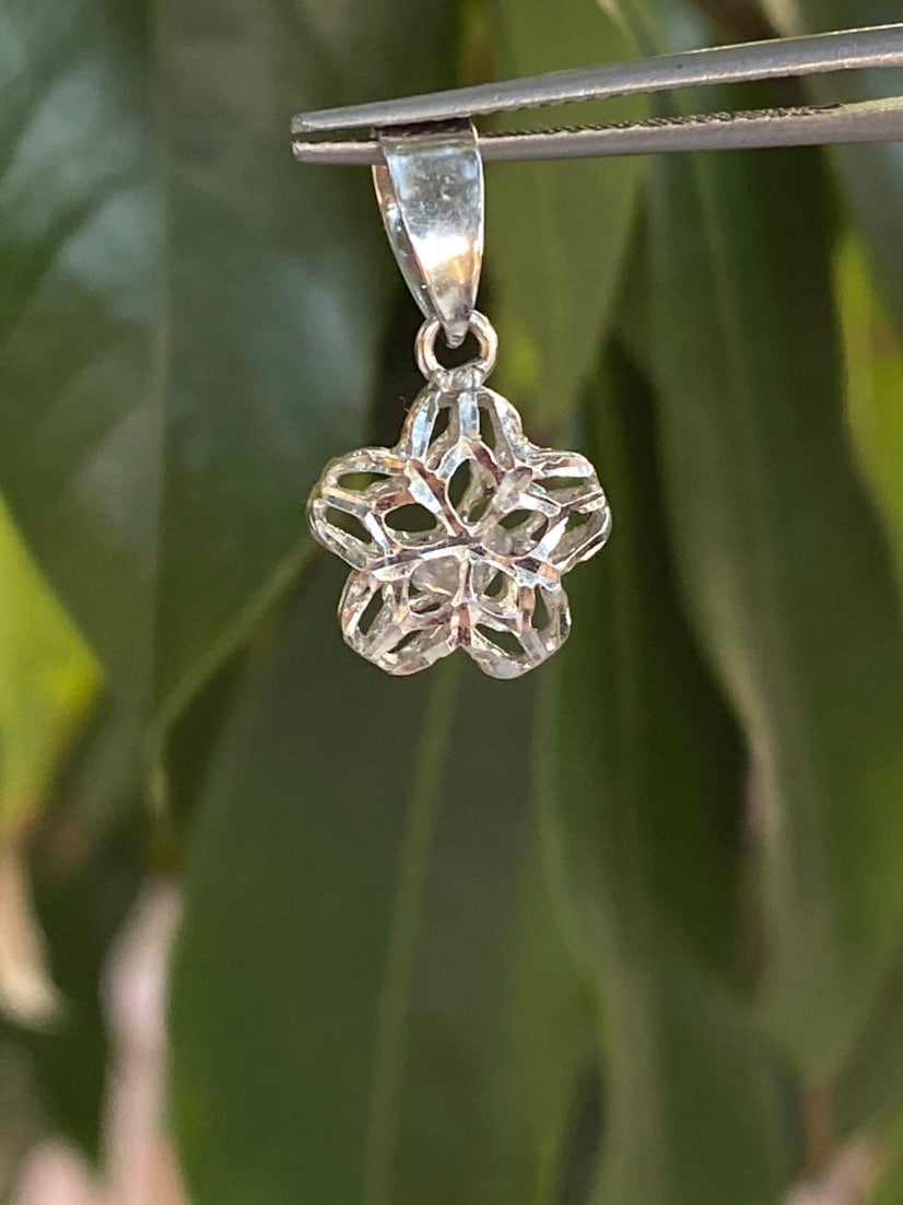 18K Real White Gold CZ Star Pendant
