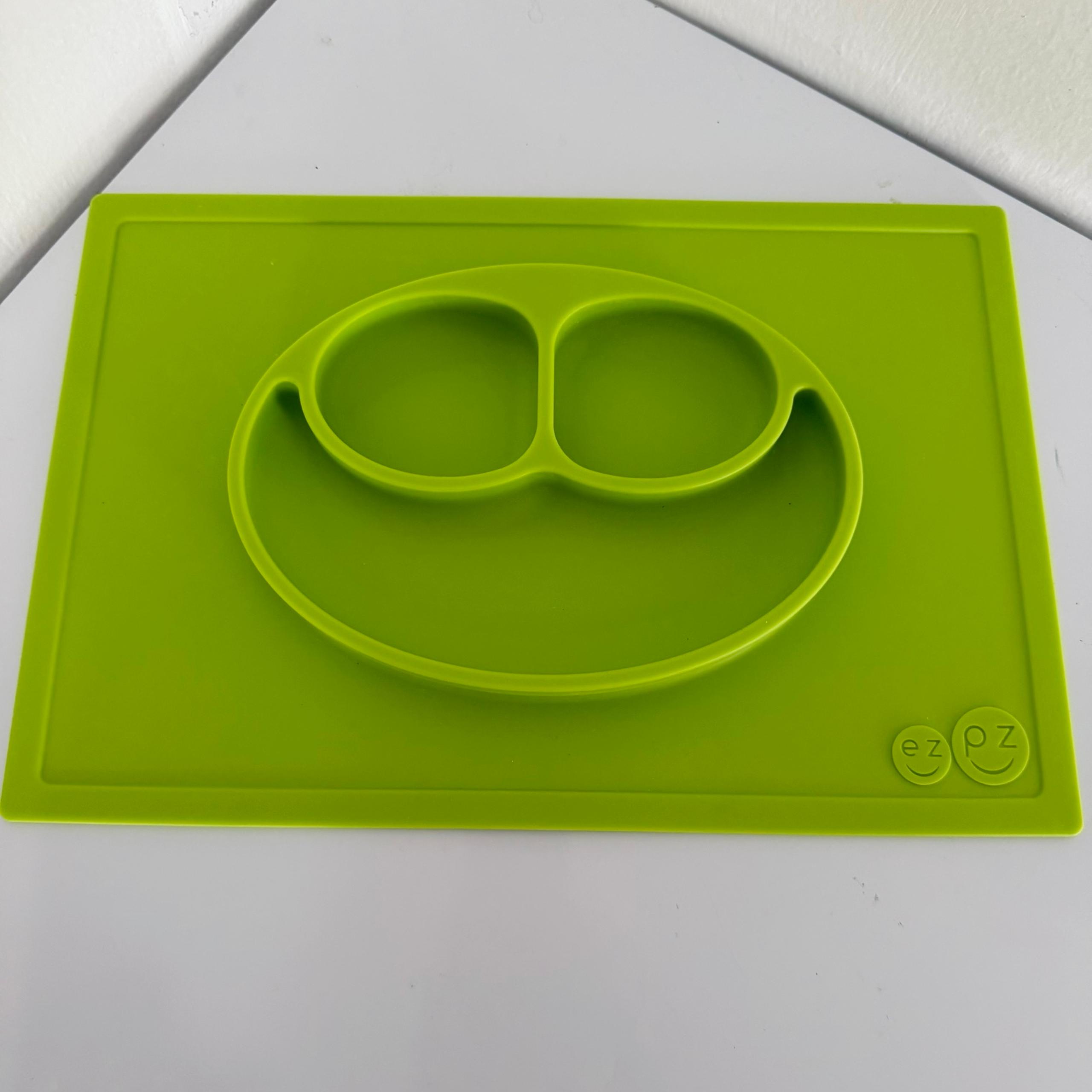 ezpz Happy Mat Silicone Green Food Plate with Suction for Infants + Toddlers