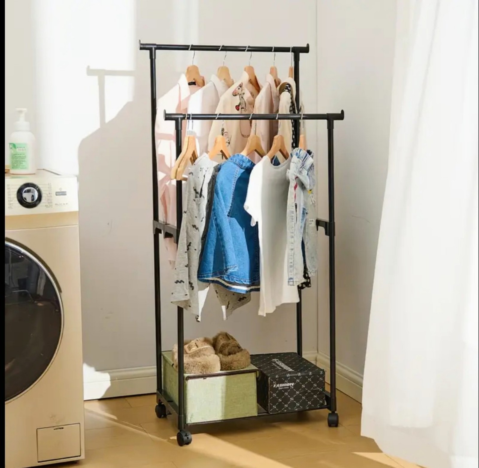 Dual Track Rolling Clothes Hanger With Double-layer Chassis