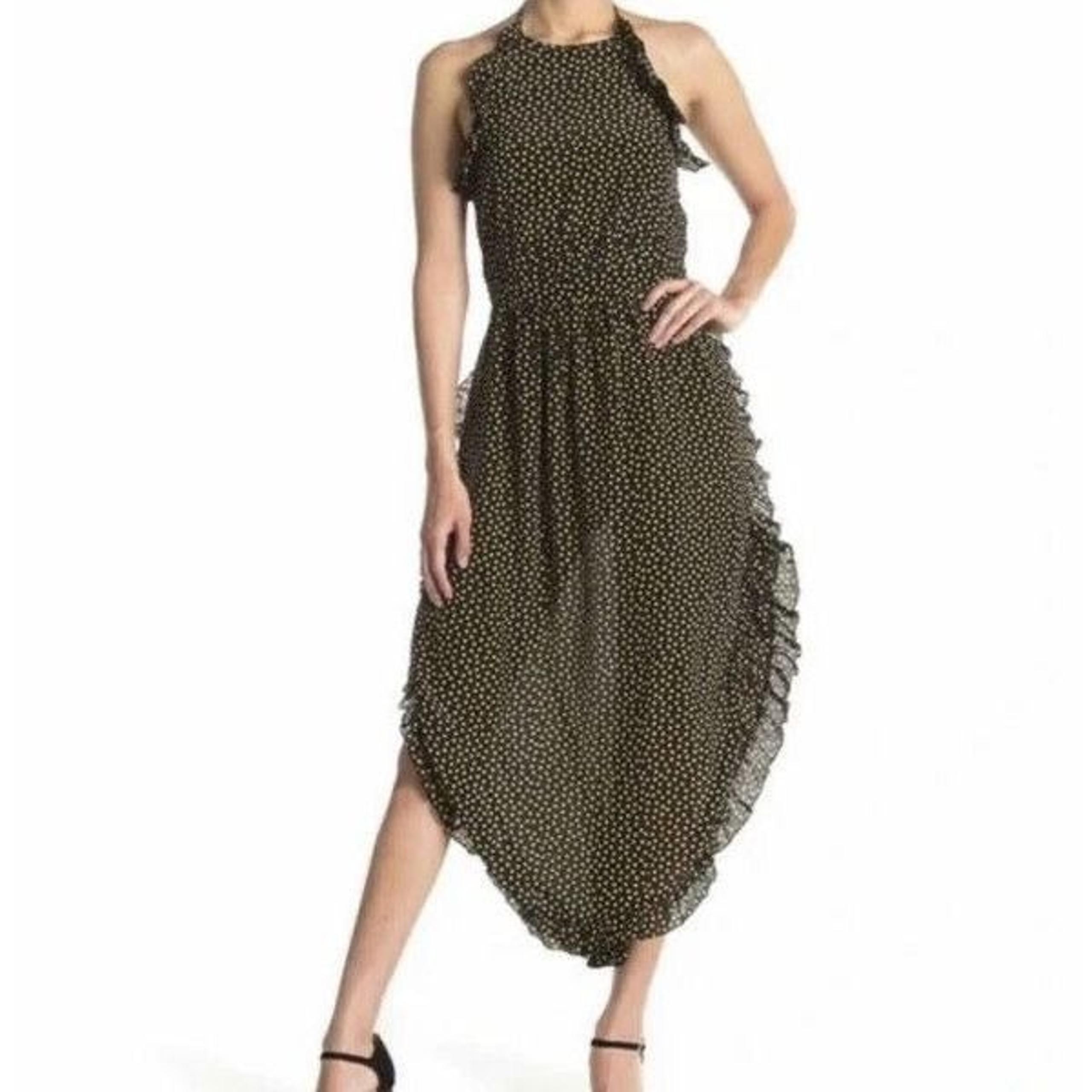SeeByChloe Womens Black Yellow Polka Dot Ruffle Midi Dress Size 38