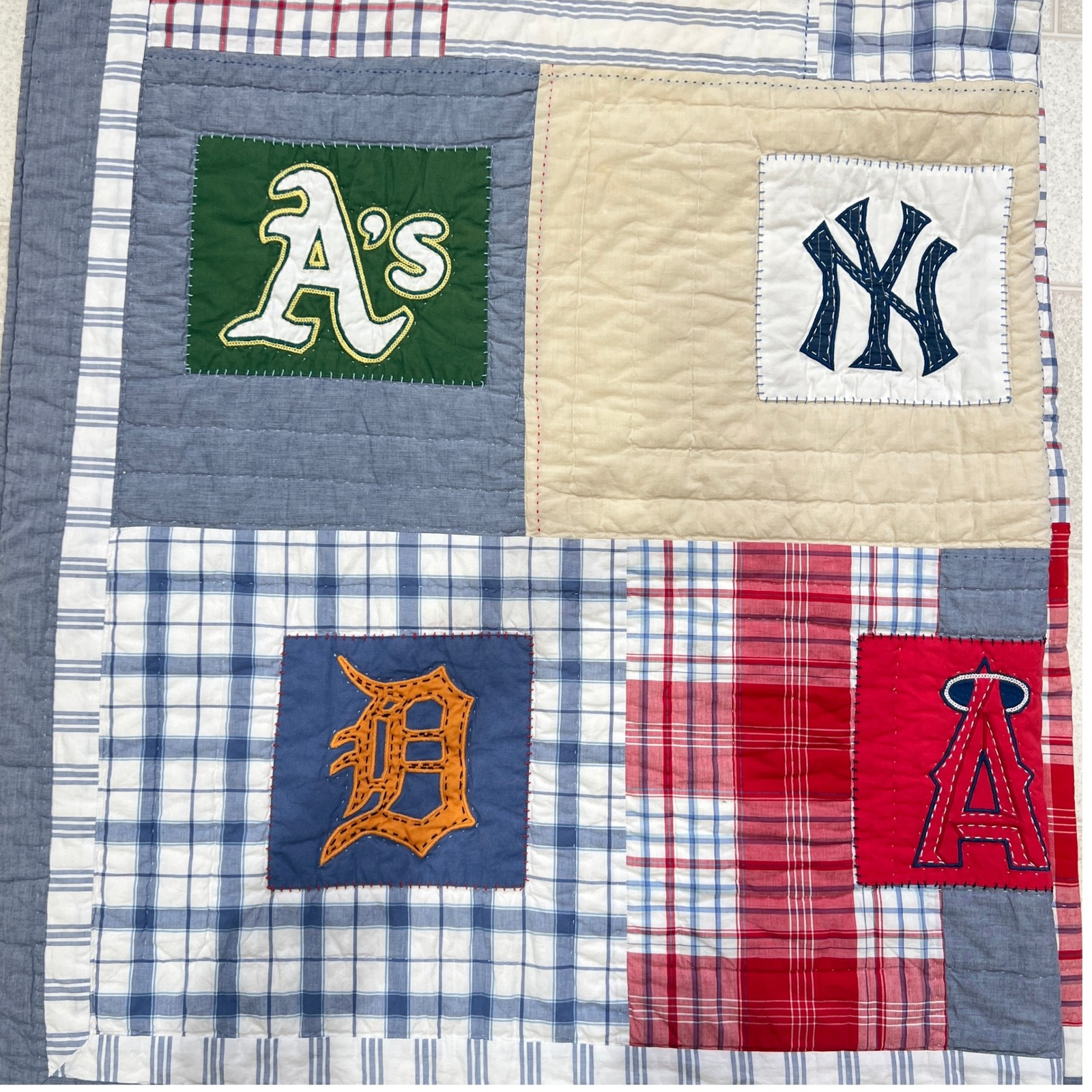 Pottery Barn Kids + MLB Baseball Quilt Patchwork Cotton Blanket Throw Twin 68x86