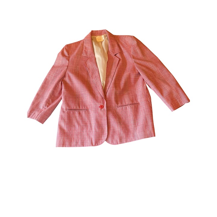Vintage Country Sophisticates Pink & White Checkered Blazer Size 18