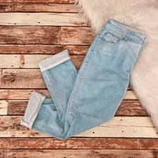Chico's Platinum Women's Straight Leg Cuffed Cropped Jeans Size 0/S/4 Blue Zip