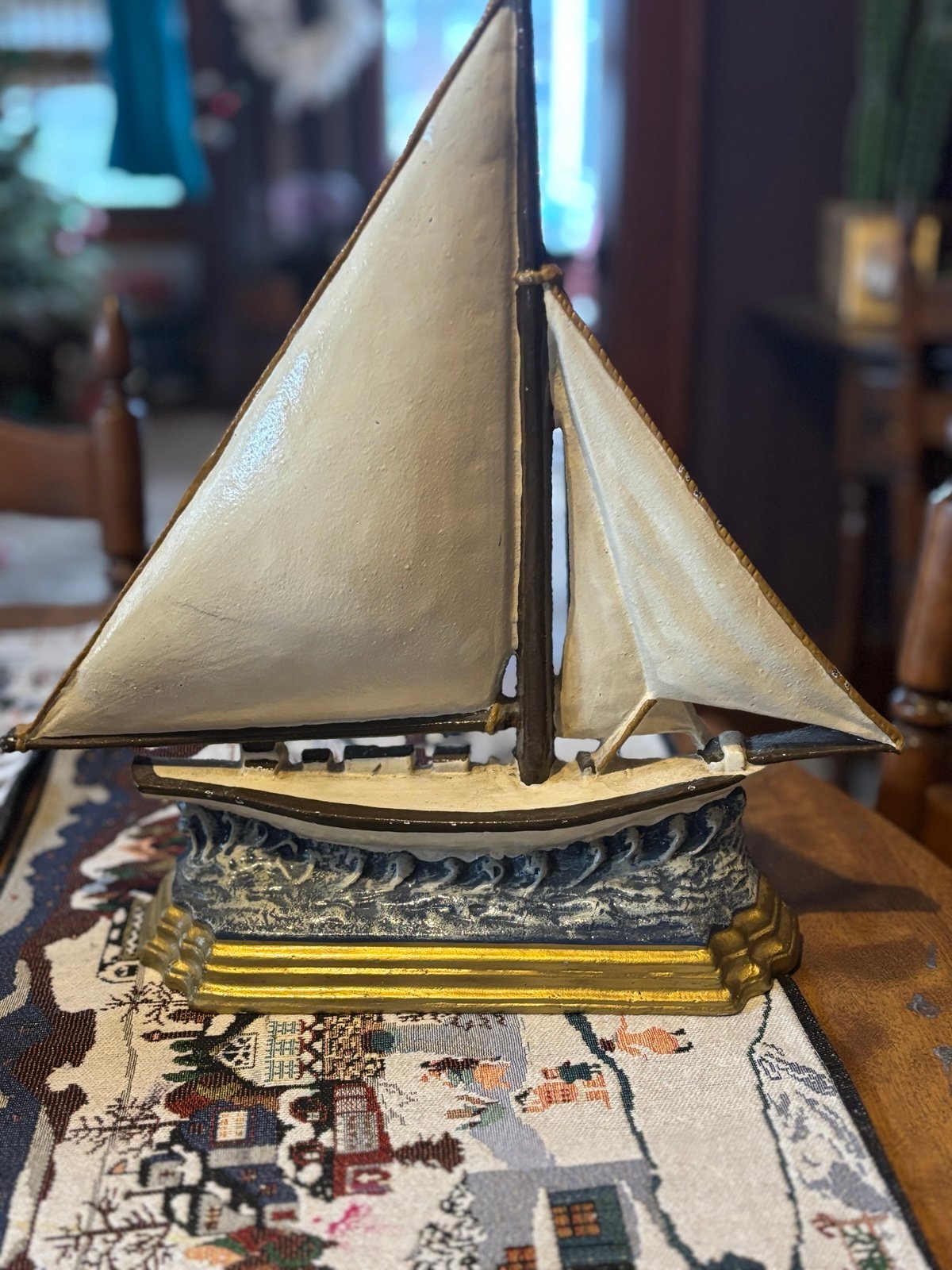 Vintage brass sailboat doorstop