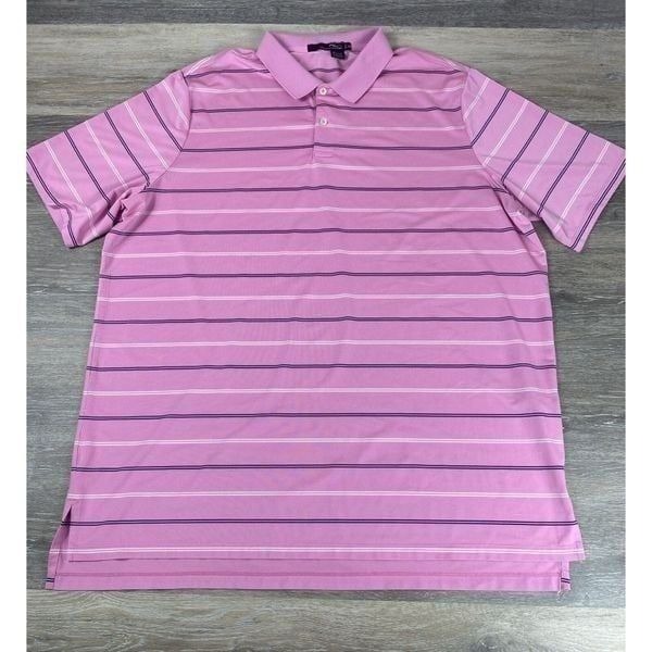 RLX Ralph Lauren Polo Shirt Mens XXL Pink Blue Striped Logo Golfing Preppy