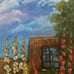 Hollyhocks in the Garden 16x20 Oil Painting